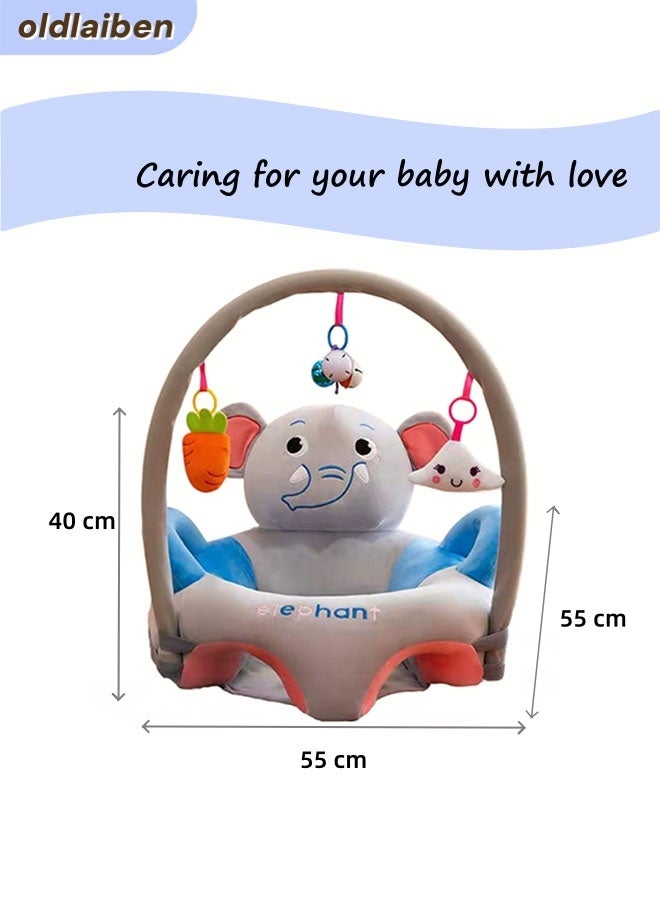 oldlaiben Baby Sitting Support Seat, Baby Learning Sitting Sofa Baby Seat Chair Children's Plush Chair Baby Support Floor Seat Learning Sitting Safety Seat Cushion Infant Sit Up Chair with Toy Rack, Perfect Toddler Gift to Learn to Sit (Elephant) - Image 2